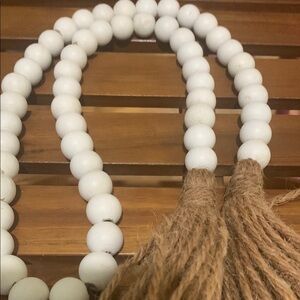 White Beaded Necklace with Tassels